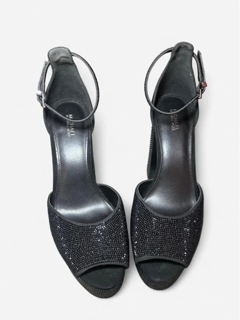 MICHAEL Michael Kors Black Glitter Platform Block Heel Sandals - Picture 3 of 8